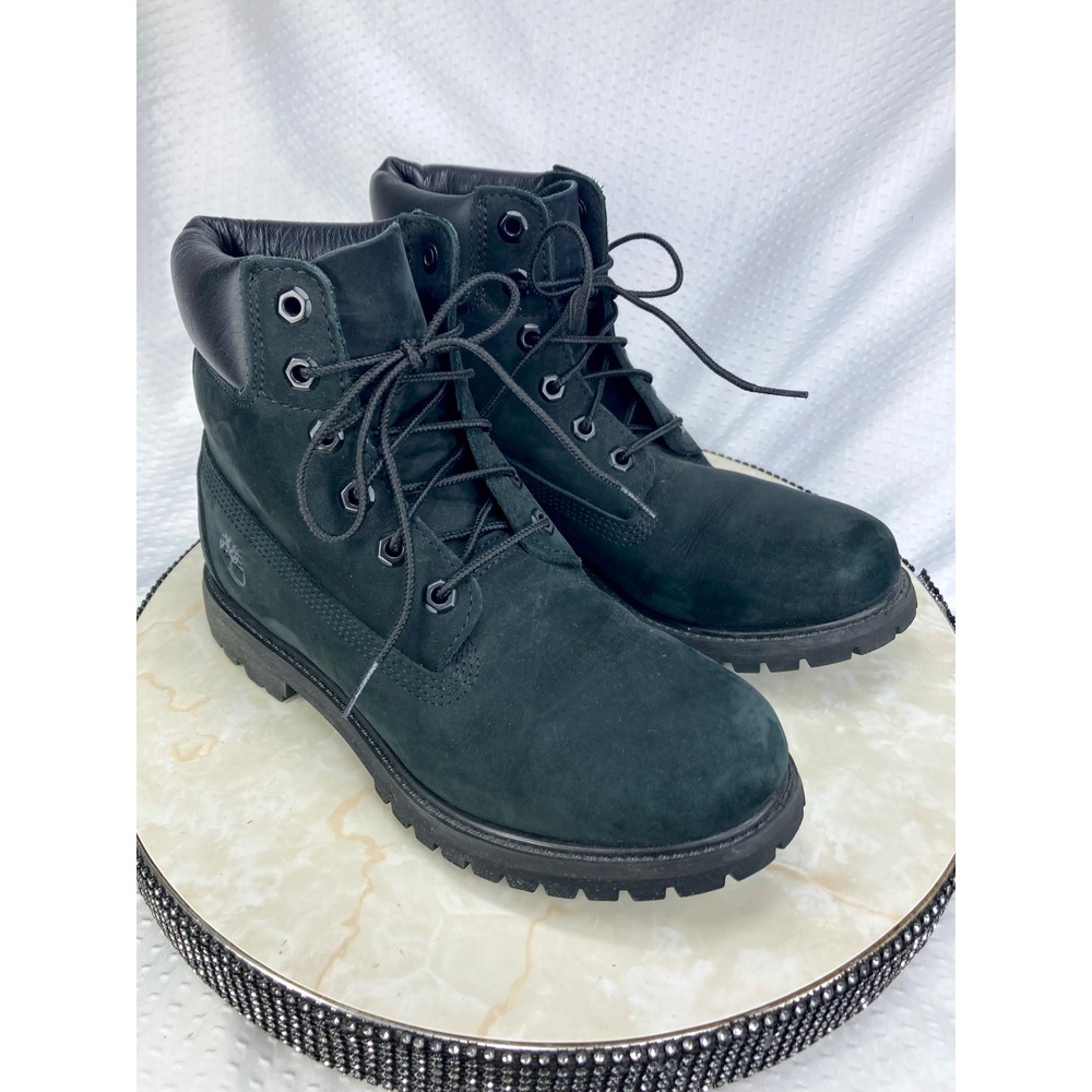 Timberland Premium Leather Waterproof Boots Women 8.5 Black Nubuck Outdoor Shoes